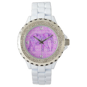 Fractal swirl elephant - purple and orchid watch
