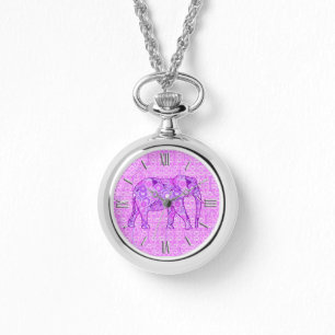 Fractal swirl elephant - purple and orchid watch