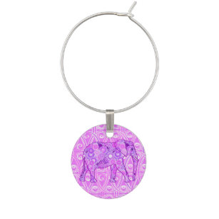 Fractal swirl elephant - purple and orchid wine glass charm
