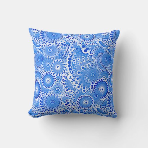 Fractal swirl pattern blue and white throw pillow