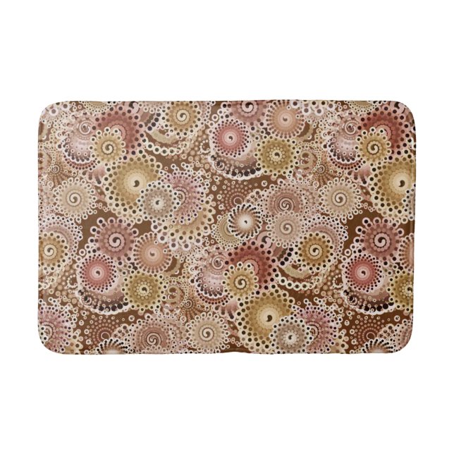 Fractal Swirl Pattern, Brown, Tan and Beige   Bath Mat (Front)