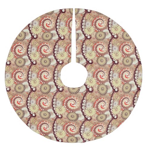 Fractal swirl pattern chocolate and cream brushed polyester tree skirt