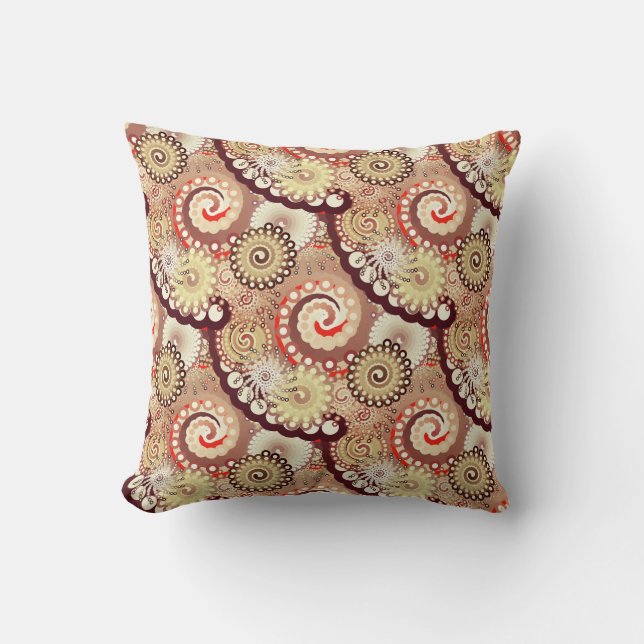 Fractal swirl pattern, chocolate and cream throw pillow (Front)