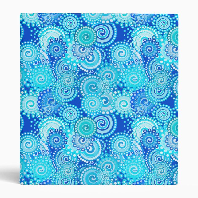 Fractal swirl pattern, cobalt blue 3 ring binder (Front)