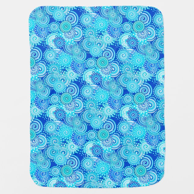 Fractal swirl pattern, cobalt blue baby blanket (Front)