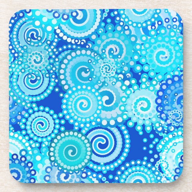 Fractal swirl pattern, cobalt blue coaster (Front)