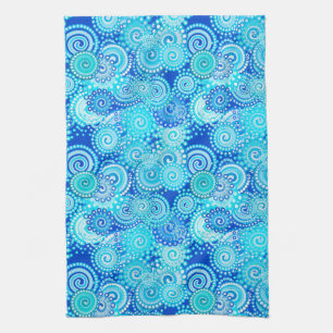 Fractal swirl pattern, cobalt blue kitchen towel