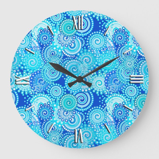 Fractal swirl pattern, cobalt blue large clock (Front)
