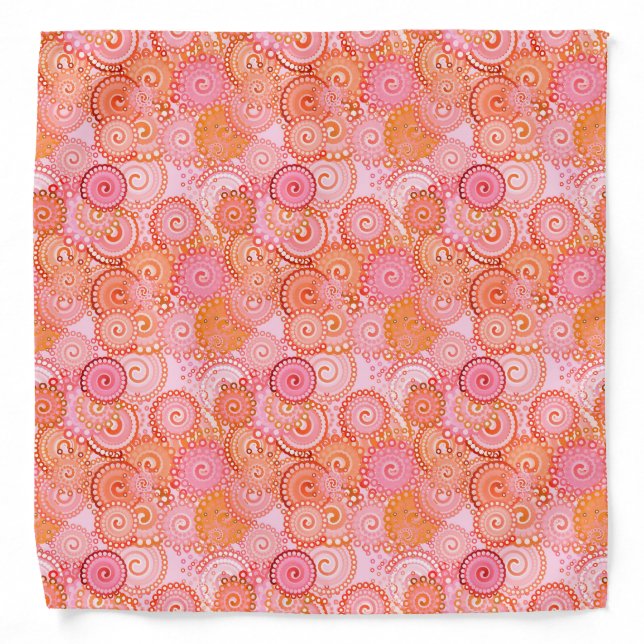 Fractal swirl pattern, coral and pink bandana (Front)