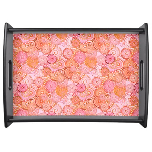 Fractal swirl pattern coral and pink serving tray