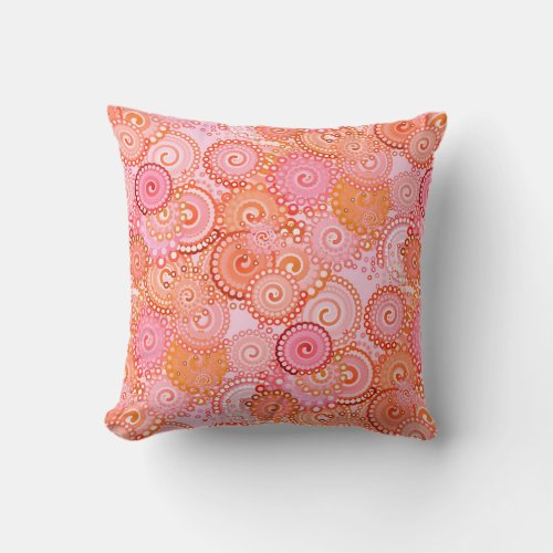 Fractal swirl pattern coral and pink throw pillow