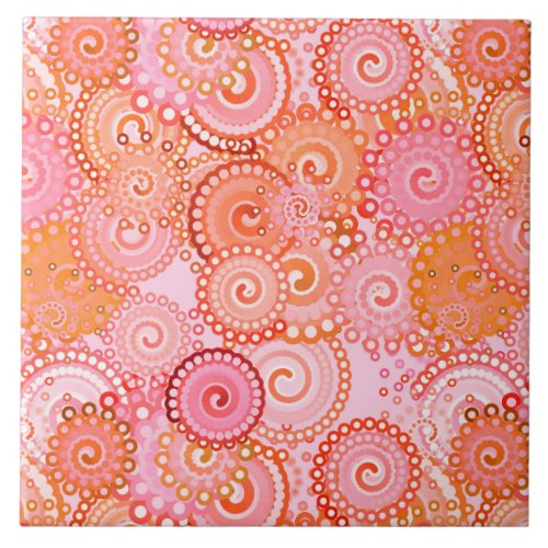 Fractal swirl pattern coral and pink tile