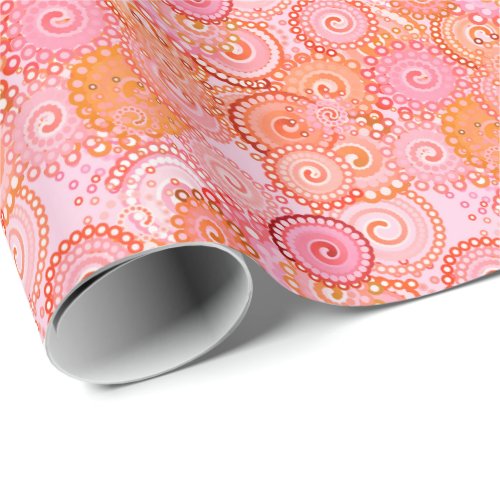 Fractal swirl pattern coral and pink wrapping paper