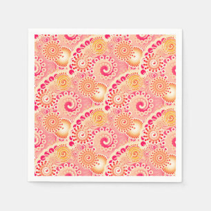 Fractal swirl pattern, coral, peach paper napkins