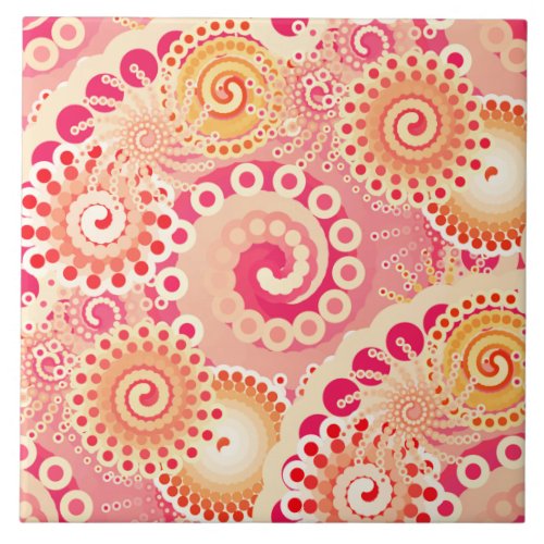 Fractal swirl pattern coral peach tile