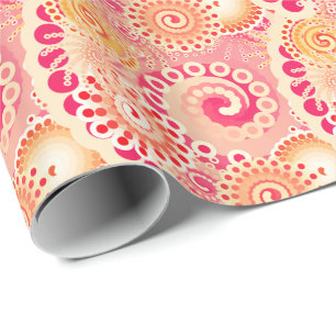 Fractal swirl pattern, coral, peach wrapping paper
