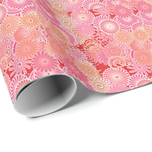 Fractal swirl pattern, coral, pink and cream wrapping paper