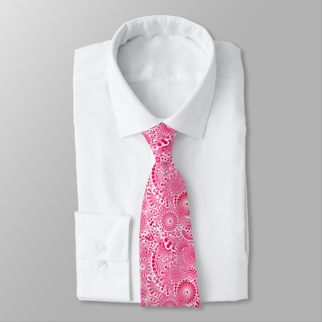 Fractal swirl pattern, deep fuchsia pink neck tie (Tied)