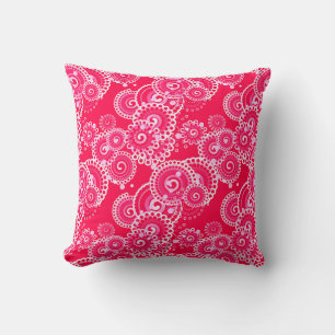 Fractal swirl pattern, fuchsia pink and white throw pillow
