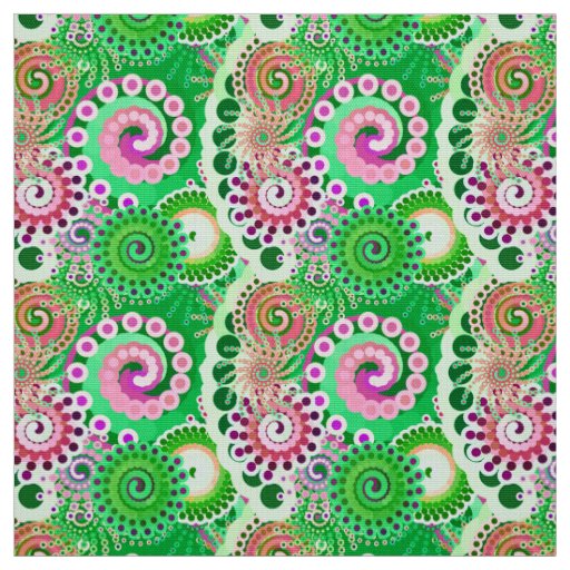 Fractal swirl pattern, green, pink, multi fabric
