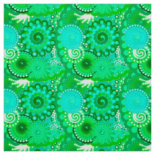 Fractal Swirl pattern, Jade, Turquoise and Aqua Fabric