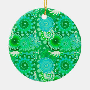 Fractal swirl pattern, jade, turquoise, aqua ceramic ornament