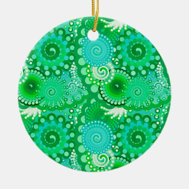 Fractal swirl pattern, jade, turquoise, aqua ceramic ornament (Front)