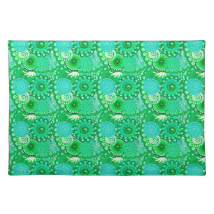 Fractal swirl pattern, jade, turquoise, aqua cloth placemat
