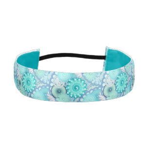 Fractal Swirl pattern, Light Blue and Aqua Athletic Headband