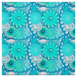 Fractal Swirl pattern, Light Blue and Aqua Fabric