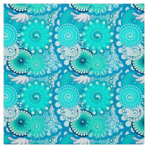 Fractal Swirl pattern, Light Blue and Aqua Fabric