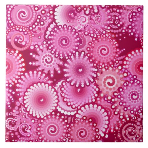 Fractal Swirl Pattern Magenta Pink and Burgundy Ceramic Tile