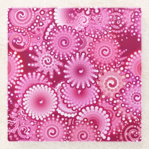 Fractal swirl pattern magenta pink burgundy glass coaster