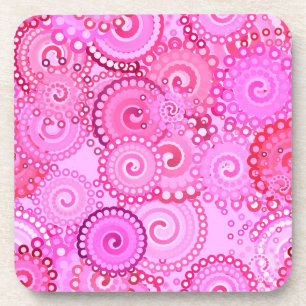 Fractal swirl pattern, pink and fuchsia beverage coaster