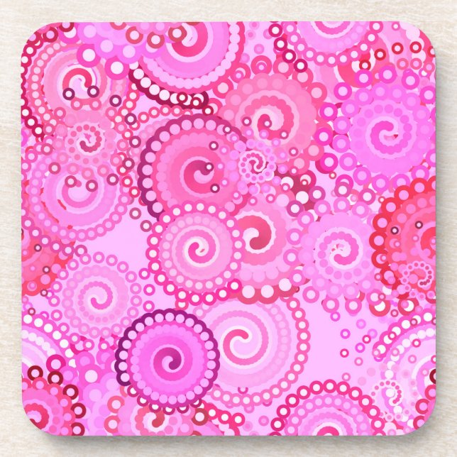 Fractal swirl pattern, pink and fuchsia beverage coaster (Front)