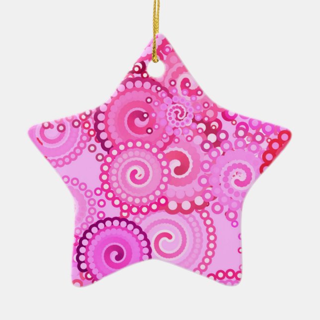 Fractal swirl pattern, pink and fuchsia ceramic ornament (Front)