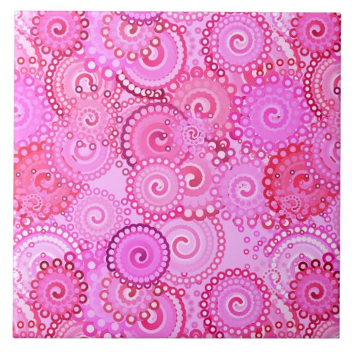 Fractal swirl pattern pink and fuchsia ceramic tile
