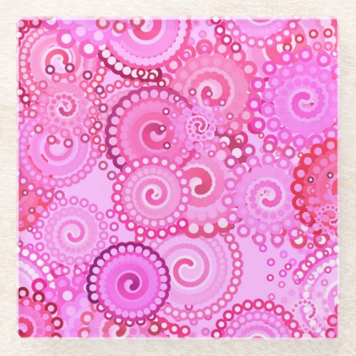 Fractal swirl pattern pink and fuchsia glass coaster