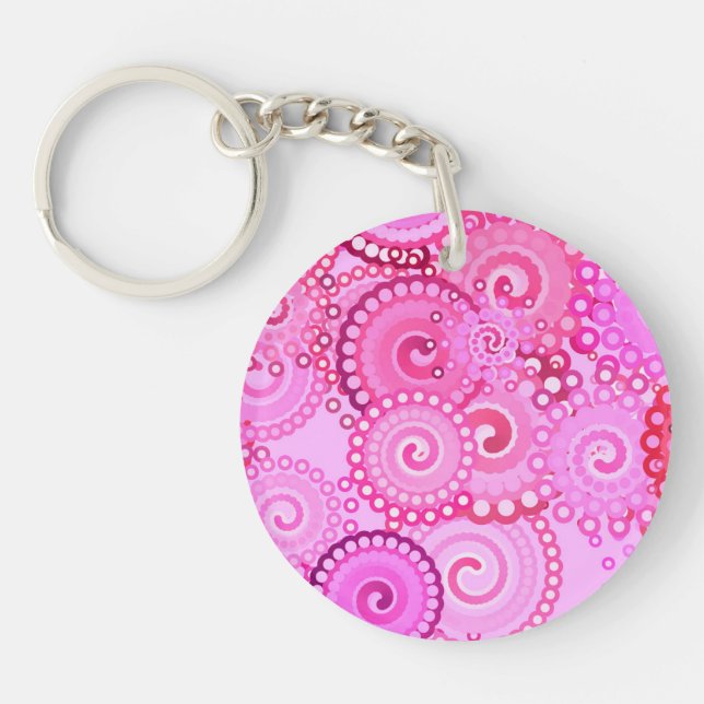 Fractal swirl pattern, pink and fuchsia keychain (Front)