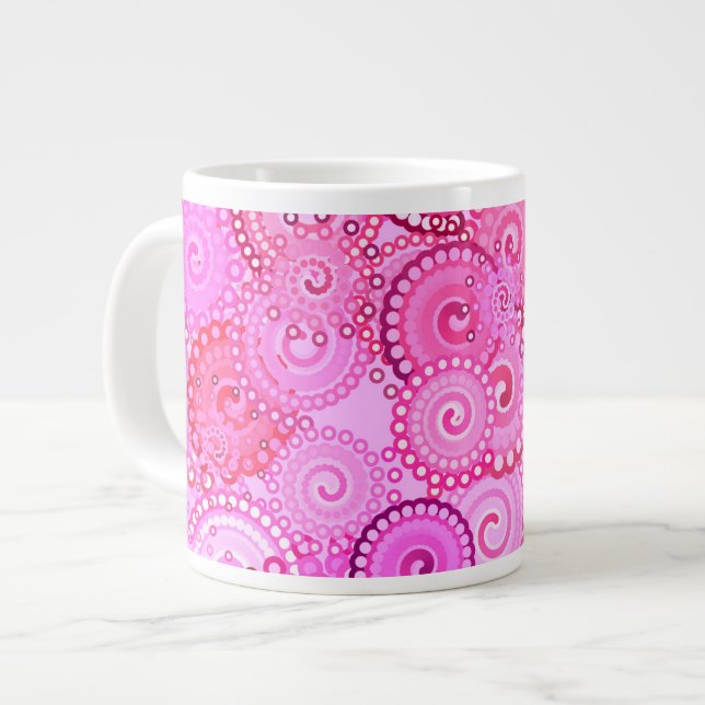 Fractal swirl pattern, pink and fuchsia large coffee mug (Front Left)