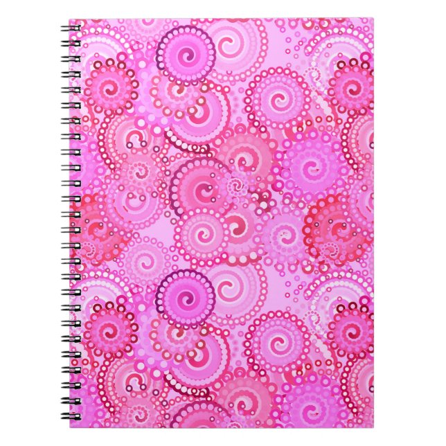 Fractal swirl pattern, pink and fuchsia notebook (Front)