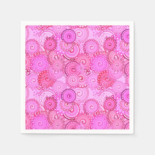 Fractal swirl pattern pink and fuchsia paper napkins