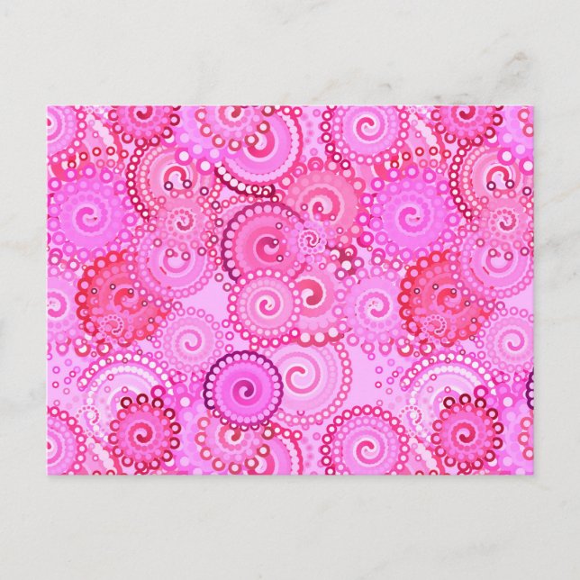 Fractal swirl pattern, pink and fuchsia postcard (Front)