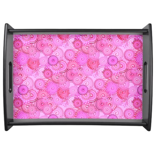 Fractal swirl pattern pink and fuchsia serving tray
