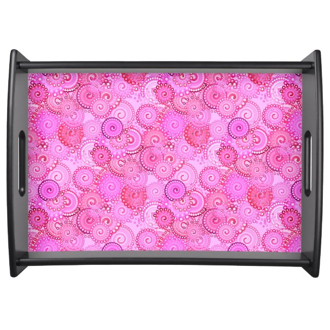 Fractal swirl pattern, pink and fuchsia serving tray (Front)