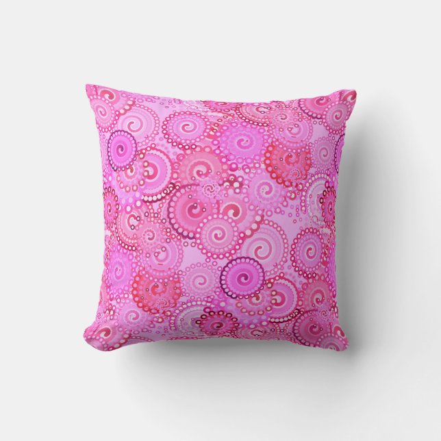 Fractal swirl pattern, pink and fuchsia throw pillow (Front)
