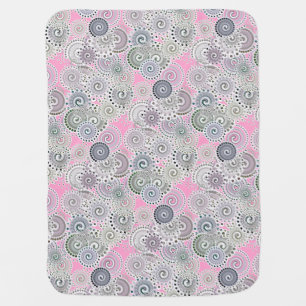 Fractal swirl pattern, pink and grey baby blanket