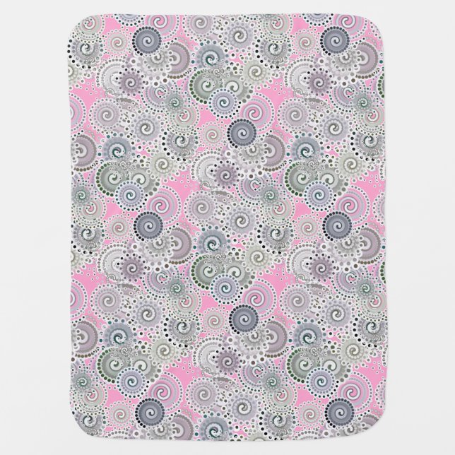 Fractal swirl pattern, pink and grey baby blanket (Front)