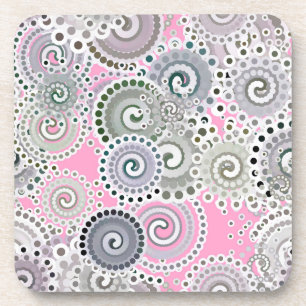 Fractal swirl pattern, pink and grey beverage coaster