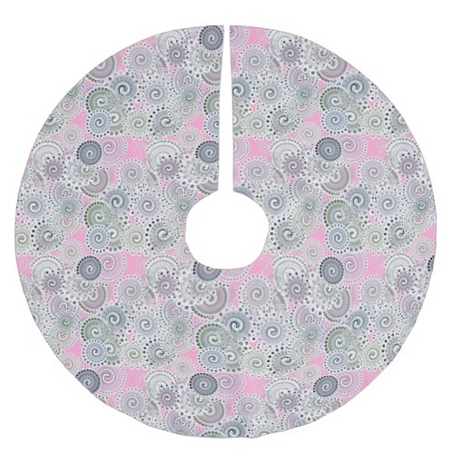 Fractal swirl pattern pink and grey brushed polyester tree skirt